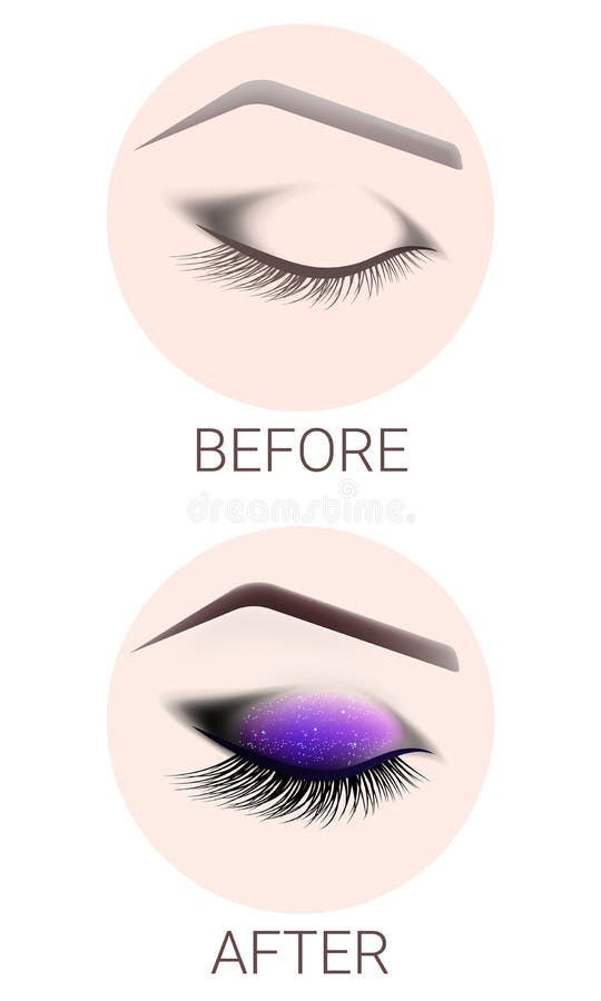 Conception des sourcils et du maquillage L'oeil femelle fermé avant et après un maquillage Extension de cil, tatouage de sourcil illustration stock Conception des sourcils et du maquillage L'oeil femelle fermé avant et après un maquillage Extension de cil, tatouage de sourcil illustration stock