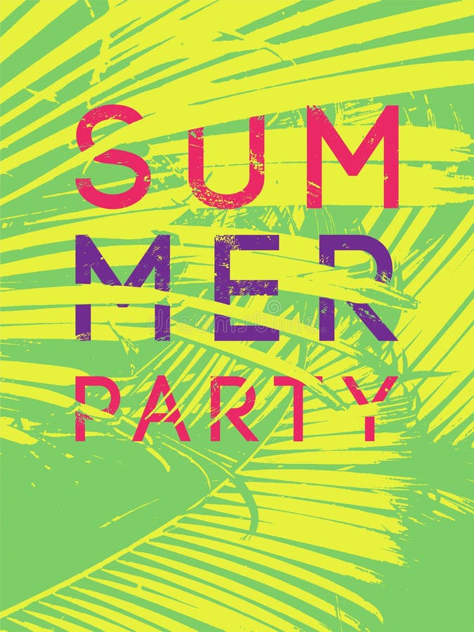 Summer Tropical Party typographic grunge vintage poster design with palm leaves. Vector illustration. Summer Tropical Party typographic grunge vintage poster design with palm leaves. Vector illustration.