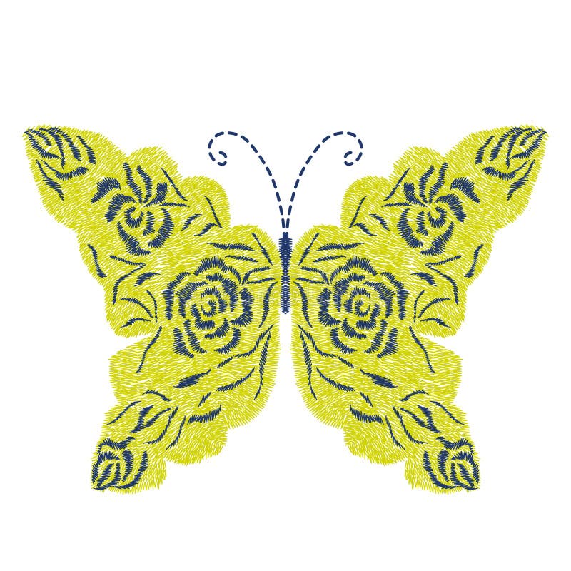 Conception jaune d'illustration de broderie de papillon pour l'habillement illustration libre de droits