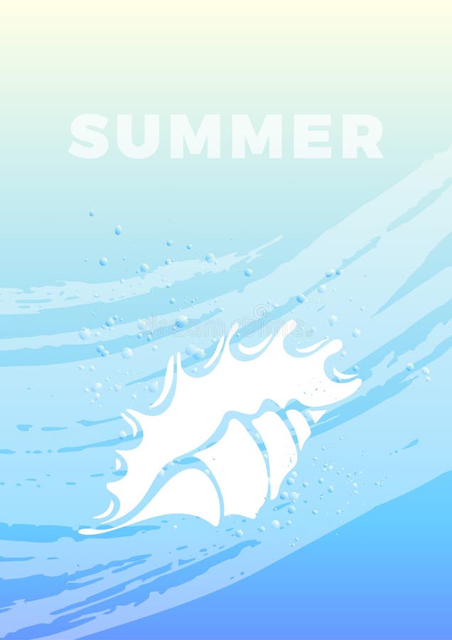 Conception marine avec le coquillage, vague, ciel bleu illustration stock Conception marine avec le coquillage, vague, ciel bleu illustration stock