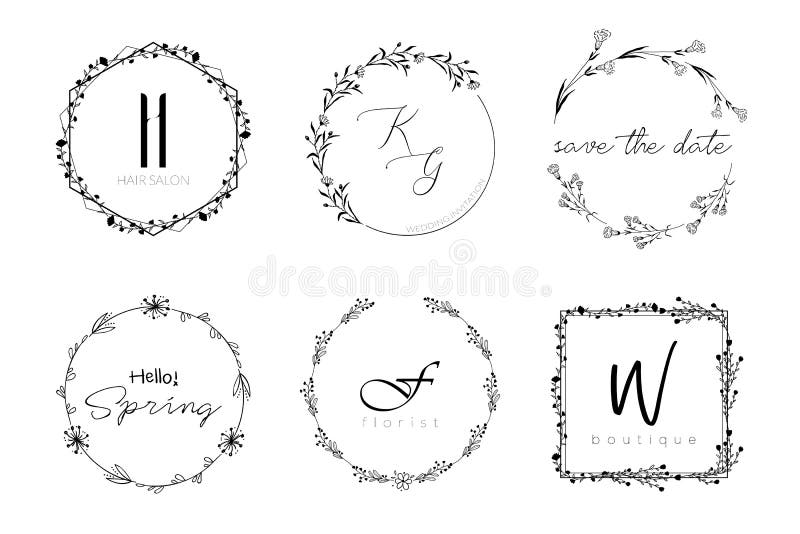 Conception minimale de couronne florale pour épouser le logo d'invitation ou de marque illustration libre de droits
