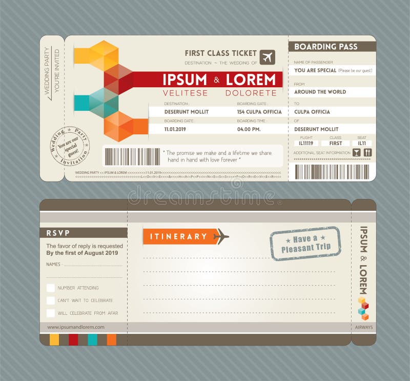 Conception moderne Tem d'invitation de mariage de carte d'embarquement illustration libre de droits Conception moderne Tem d'invitation de mariage de carte d'embarquement illustration libre de droits