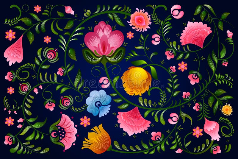 Conception ornementale de fleur de Khokhloma une peinture russe de style