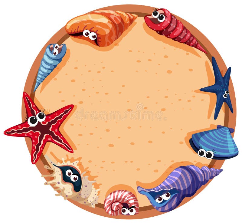 Conception ronde de cadre avec des coquillages et des étoiles de mer illustration libre de droits Conception ronde de cadre avec des coquillages et des étoiles de mer illustration libre de droits