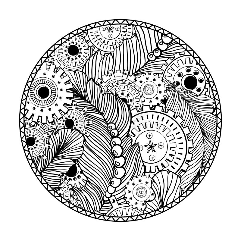 Conception ronde de page de livre de coloriage pour des adultes avec des éléments de technologie de steampunk illustration de vecteur Conception ronde de page de livre de coloriage pour des adultes avec des éléments de technologie de steampunk illustration de vecteur