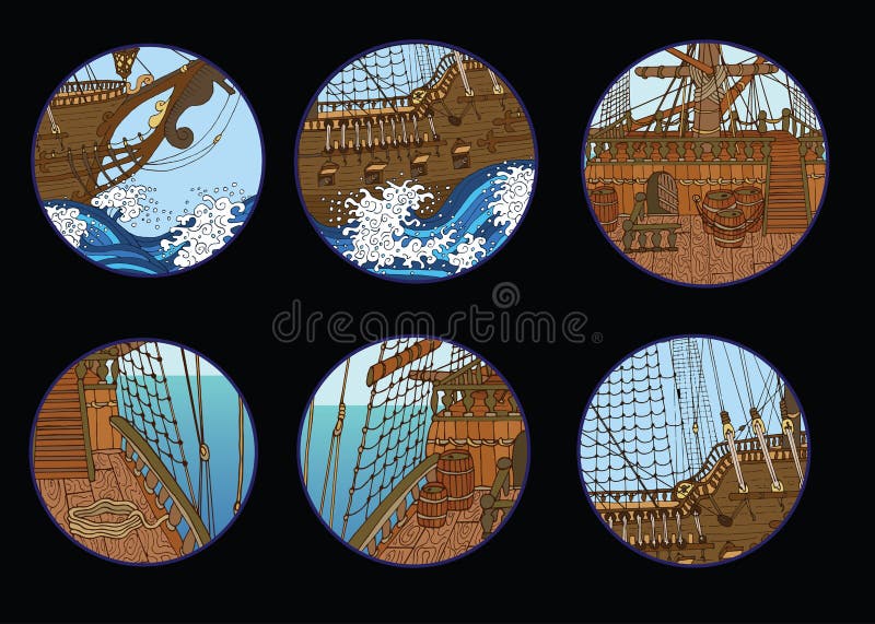 Conception réglée avec des éléments de bateaux de navigation illustration stock Conception réglée avec des éléments de bateaux de navigation illustration stock