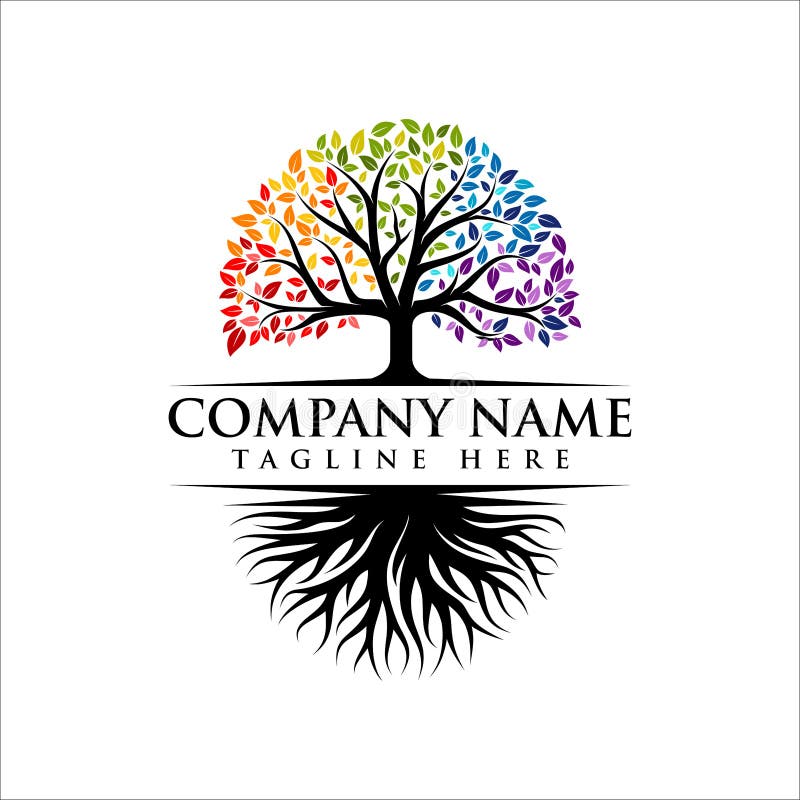 Conception vibrante abstraite de logo d'arbre, vecteur de racine - arbre de l'inspiration de conception de logo de la vie illustration stock