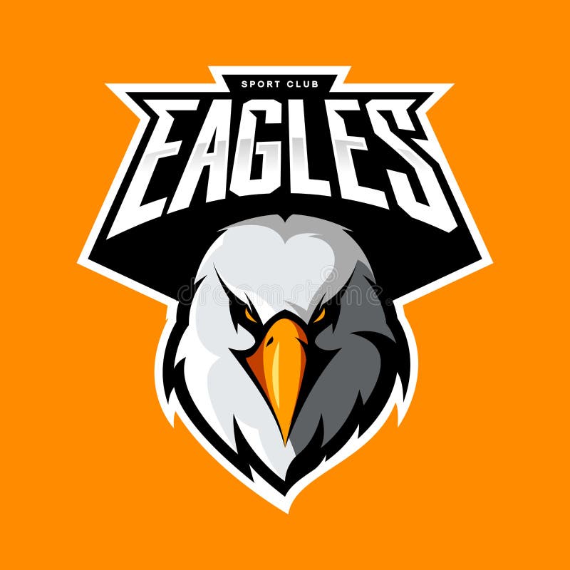 Concepto atlético del logotipo del vector del club de la cabeza furiosa del águila aislado en fondo anaranjado libre illustration Concepto atlético del logotipo del vector del club de la cabeza furiosa del águila aislado en fondo anaranjado libre illustration