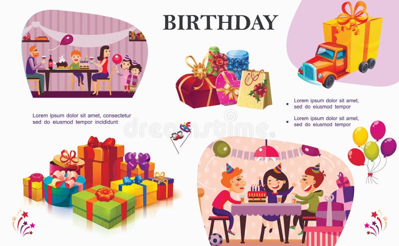 Concepto colorido de la fiesta de cumpleaños ilustración del vector Concepto colorido de la fiesta de cumpleaños ilustración del vector