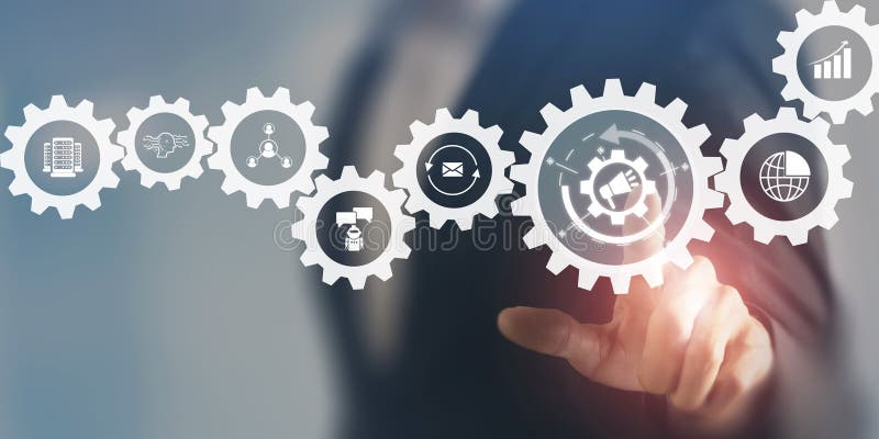 Concepto de automatización de marketing. uso de la ciencia de datos para impulsar la automatización del marketing. fotos de archivo