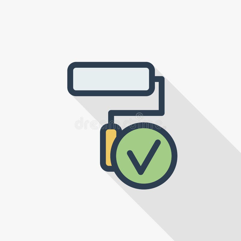 Concepto de casa de la pintura de la brocha del rodillo con la línea fina icono plano de la marca de verificación verde del color libre illustration Concepto de casa de la pintura de la brocha del rodillo con la línea fina icono plano de la marca de verificación verde del color libre illustration