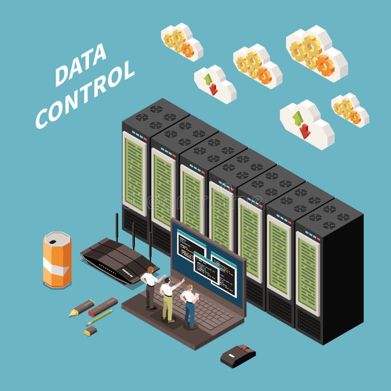 Concepto de centro de datos de color isométrico libre illustration