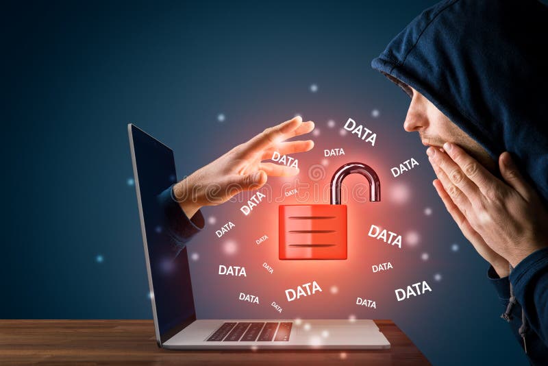 Concepto de ciberseguridad con usuario conmocionado imágenes de archivo libres de regalías