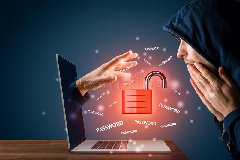 Concepto de contraseña de ciberseguridad con usuario impactado fotos de archivo