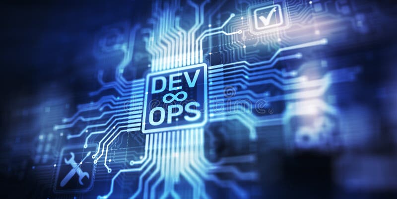 Concepto de desarrollo de DevOps Agile en pantalla virtual libre illustration