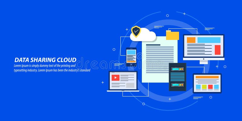 Concepto de diseño plano de la distribución de datos de Internet, nube que computa, gestión de datos del servidor ilustración del vector