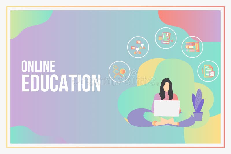 Concepto de educación en línea con colocación de texto escuela aprende a estudiar desde casa a través de teleconferencia web video ilustración del vector