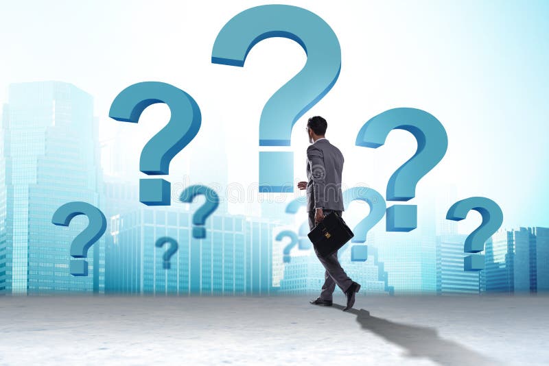 Concepto de incertidumbre con cuestionamiento y empresario. Concepto de incertidumbre con la pregunta y empresario