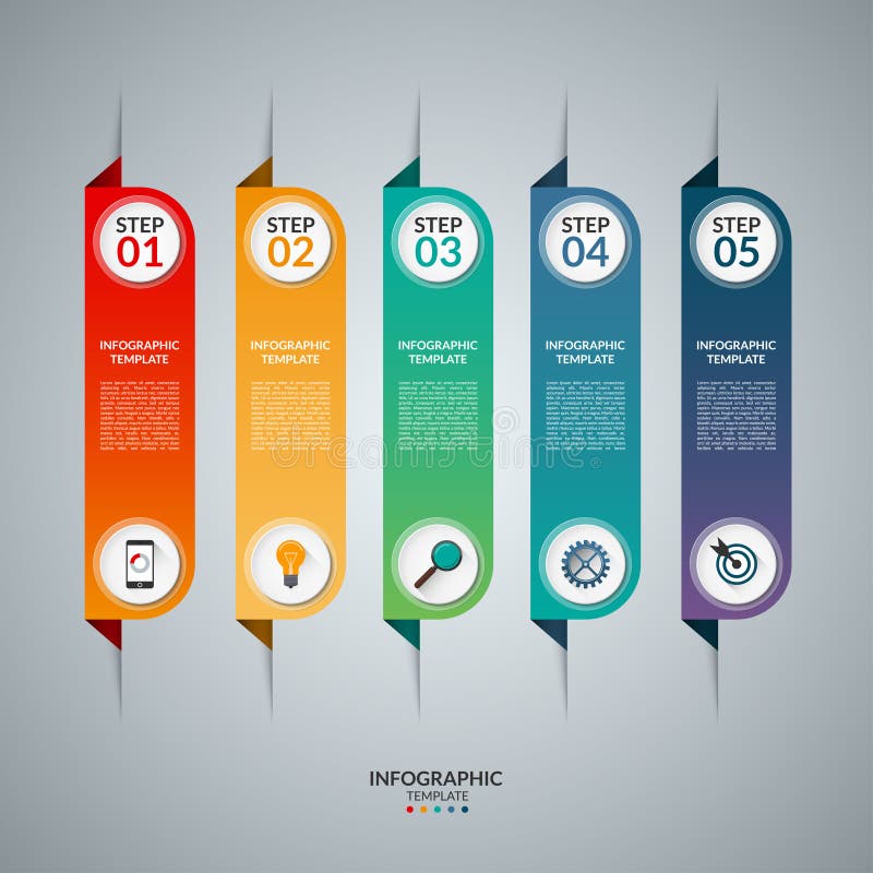 Concepto de Infographic con 5 etiquetas verticales ilustración del vector Concepto de Infographic con 5 etiquetas verticales ilustración del vector