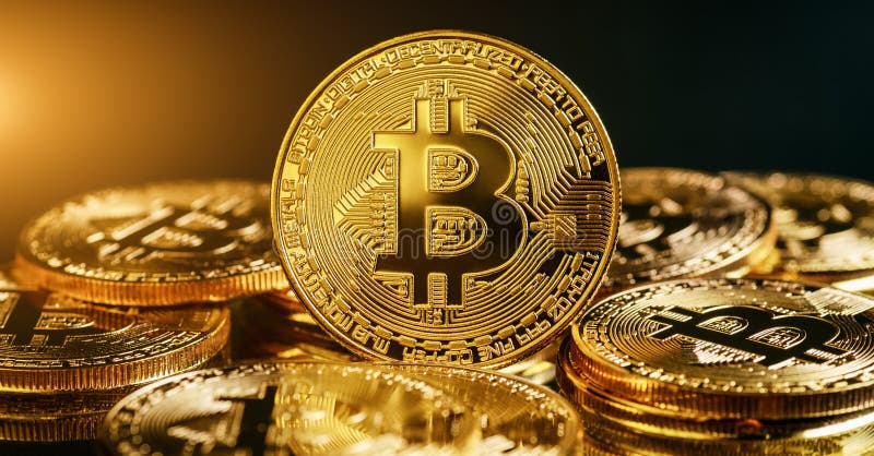 Concepto de Internet del negocio de la tecnología de la moneda de la moneda BTC del pedazo de Bitcoin Cryptocurrency Digital fotografía de archivo libre de regalías