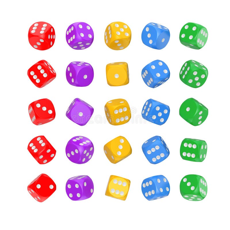 Concepto de juego del casino Fije de juego multicolor cortan los cubos en cuadritos en la posición de Differetn representación 3d foto de archivo Concepto de juego del casino Fije de juego multicolor cortan los cubos en cuadritos en la posición de Differetn representación 3d foto de archivo