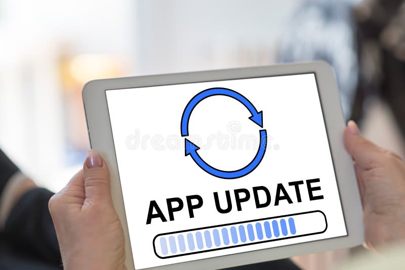 Concepto de la actualizaci?n del App en una tableta stock de ilustración Concepto de la actualizaci?n del App en una tableta stock de ilustración