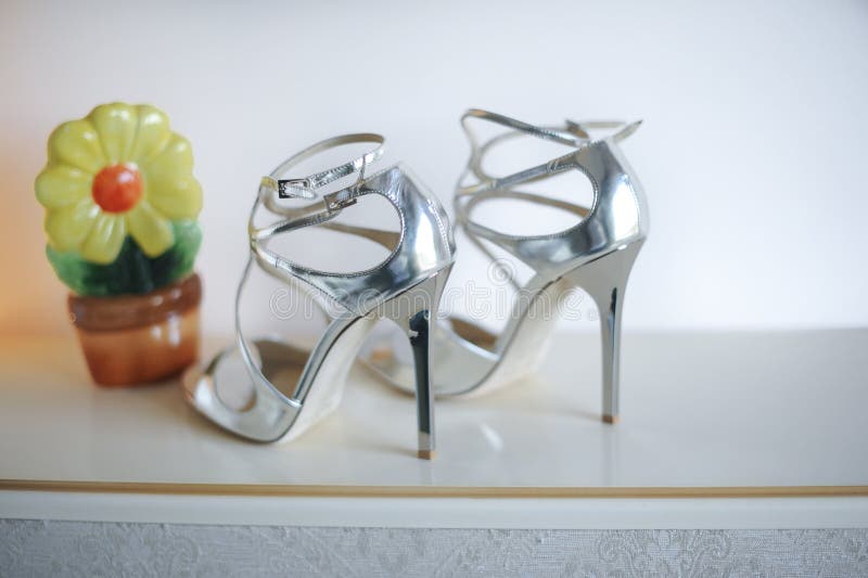 Concepto De La Boda Con Los Zapatos De Plata Tacones Altos Se Casan Los Zapatos Foto de archivo - Imagen de casado, novia: 60867908