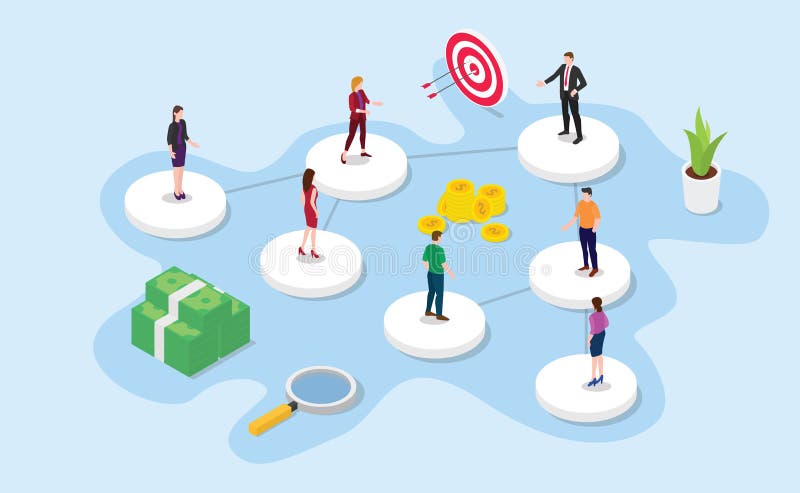 Concepto de la compañía o de la estructura de organización con el estilo isométrico o isometry 3d con el diseño moderno del color stock de ilustración Concepto de la compañía o de la estructura de organización con el estilo isométrico o isometry 3d con el diseño moderno del color stock de ilustración