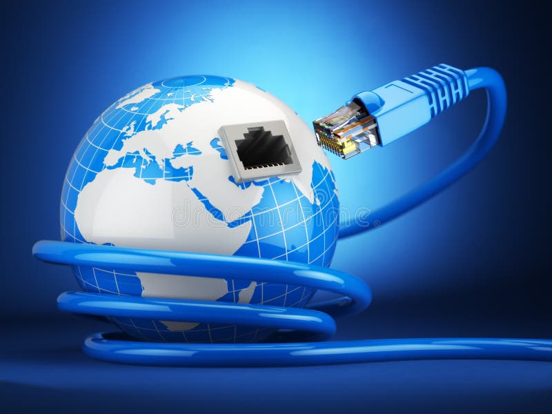 Concepto de la comunicación global de Internet Tierra y cable de Ethernet o ilustración del vector Concepto de la comunicación global de Internet Tierra y cable de Ethernet o ilustración del vector