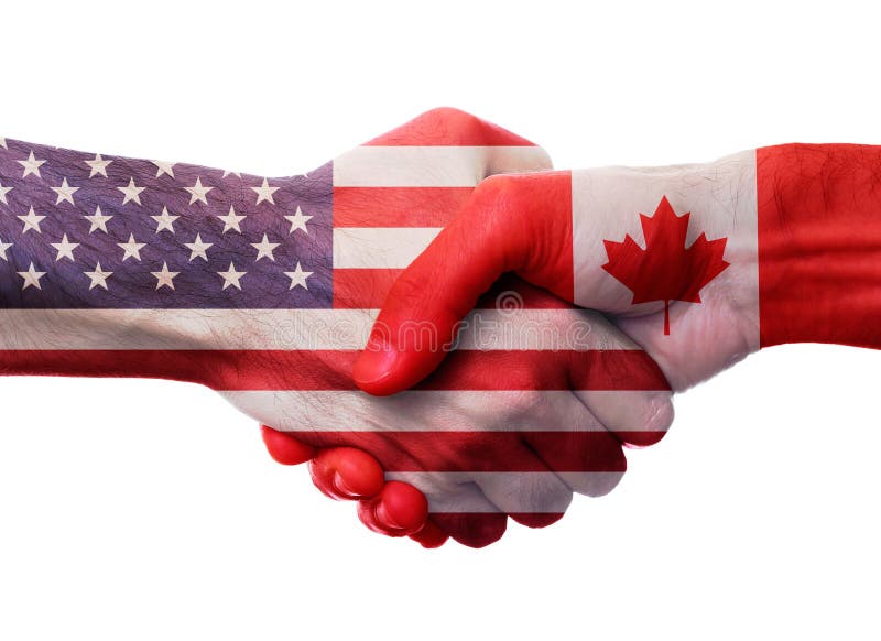 Concepto de la cooperación del apretón de manos de los E.E.U.U. Canadá imagen de archivo Concepto de la cooperación del apretón de manos de los E.E.U.U. Canadá imagen de archivo