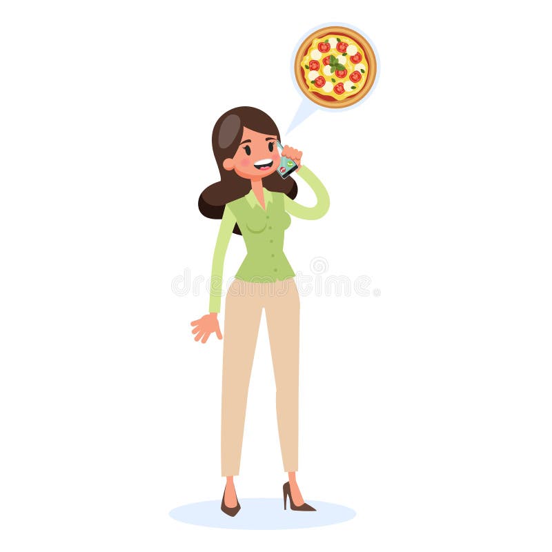 Concepto de la entrega de la pizza Orden de la comida por el teléfono móvil stock de ilustración Concepto de la entrega de la pizza Orden de la comida por el teléfono móvil stock de ilustración