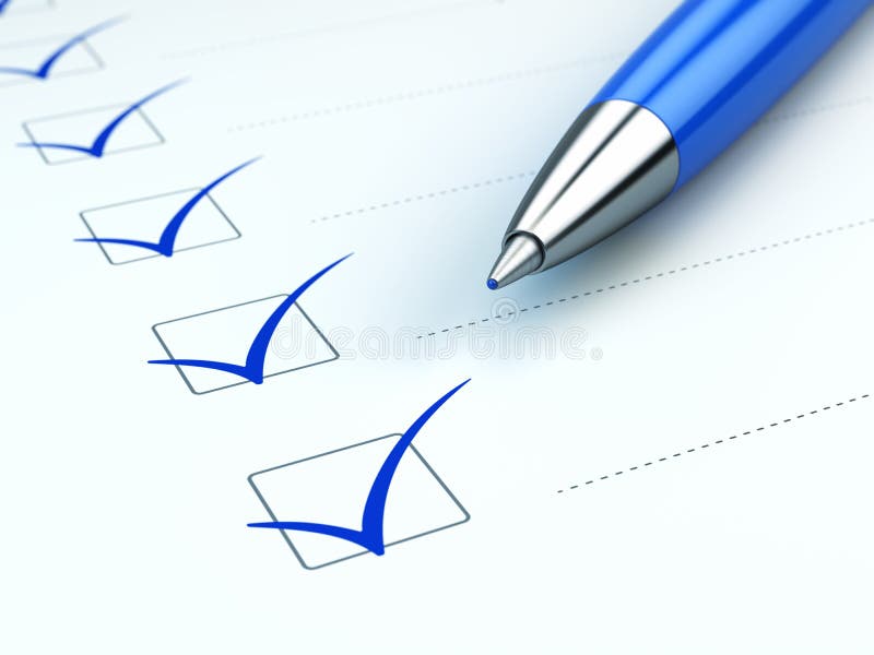 Pluma Y Marca De Verificación Azules En Checkbox Del Voto Concepto ...