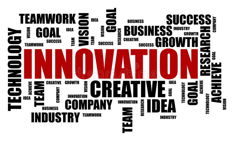 Concepto de la nube de la palabra de la innovación en el fondo blanco stock de ilustración Concepto de la nube de la palabra de la innovación en el fondo blanco stock de ilustración