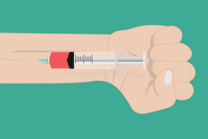 Concepto de la prueba de la sangre Mano que recoge la muestra de sangre con una aguja hipodérmica Diseño plano libre illustration Concepto de la prueba de la sangre Mano que recoge la muestra de sangre con una aguja hipodérmica Diseño plano libre illustration