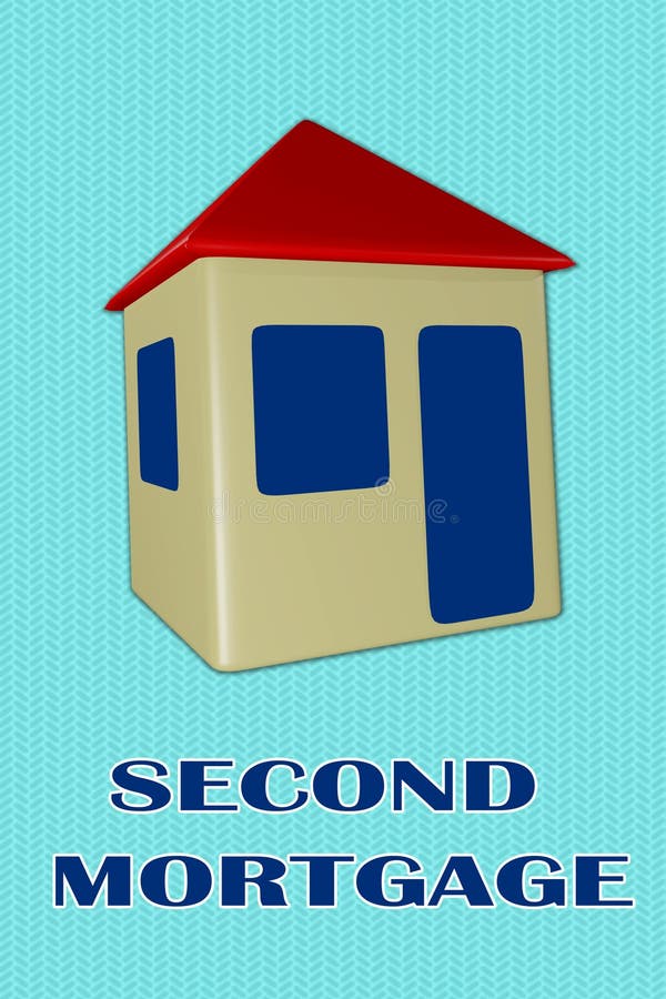 3D illustration of SECOND MORTGAGE title under a house, isolated on pale blue. 3D illustration of SECOND MORTGAGE title under a house, isolated on pale blue.