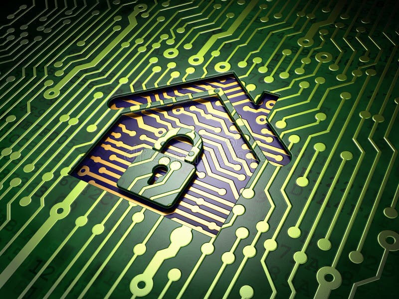 Concepto de la seguridad: placa de circuito con el icono casero ilustración del vector Concepto de la seguridad: placa de circuito con el icono casero ilustración del vector