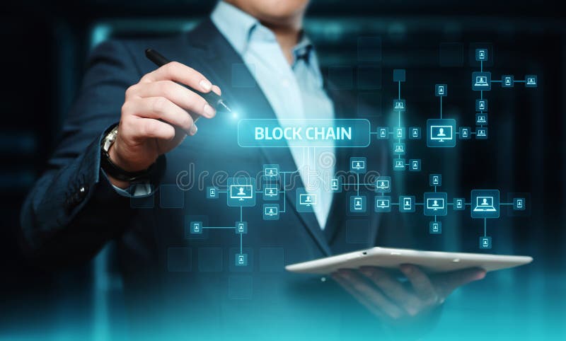 Concepto de la tecnología de Internet de la red de Fintech de las finanzas de la seguridad de los bloques de la encripción de Blo imágenes de archivo libres de regalías
