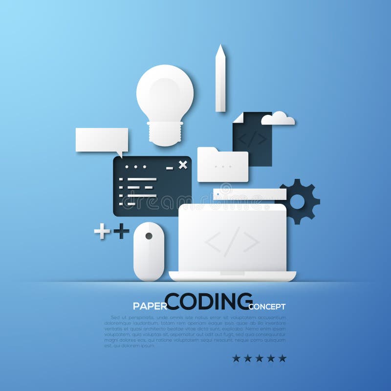 Concepto de papel de desarrollo de programas de la codificación, delantero y trasero del extremo, prueba de código de programa Si libre illustration Concepto de papel de desarrollo de programas de la codificación, delantero y trasero del extremo, prueba de código de programa Si libre illustration