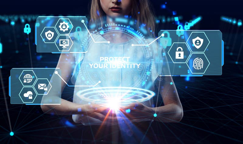 Concepto de privacidad de la tecnología empresarial de protección de datos de ciberseguridad. proteger su identidad