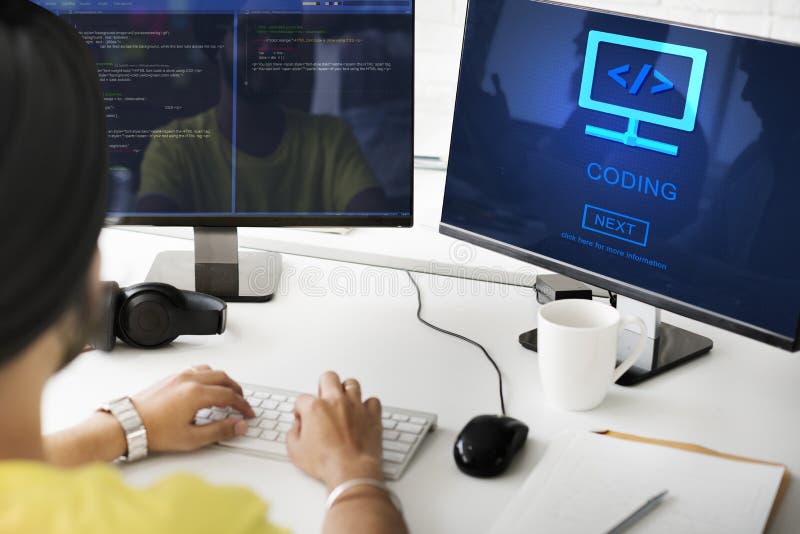 Concepto de programación del proceso de los datos del código de la codificación imágenes de archivo libres de regalías