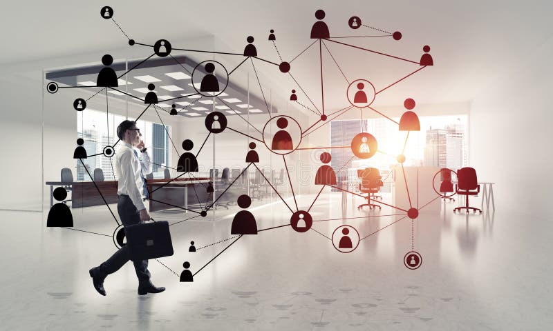 Concepto de redes y comunicación social como punto efectivo para los negocios modernos imagen de archivo