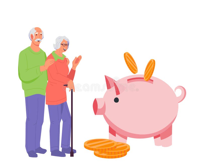 Concepto De Retiro O Ahorro De Pensiones Con Abuelos Ilustraciones  Vectoriales Planas Aisladas. Stock de ilustración - Ilustración de  invierta, moneda: 208641744