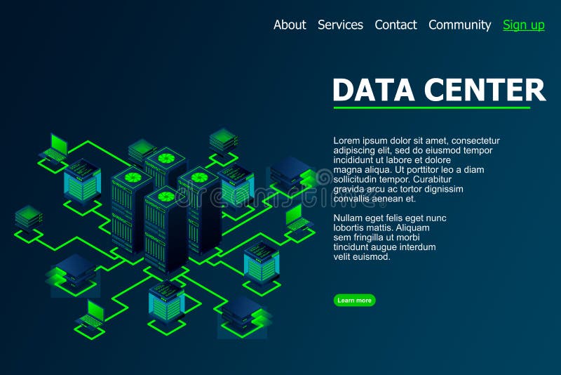 Concepto de sala de almacenamiento de centros de datos o de servidor o centro de datos. concepto de base de datos en la nube del c libre illustration