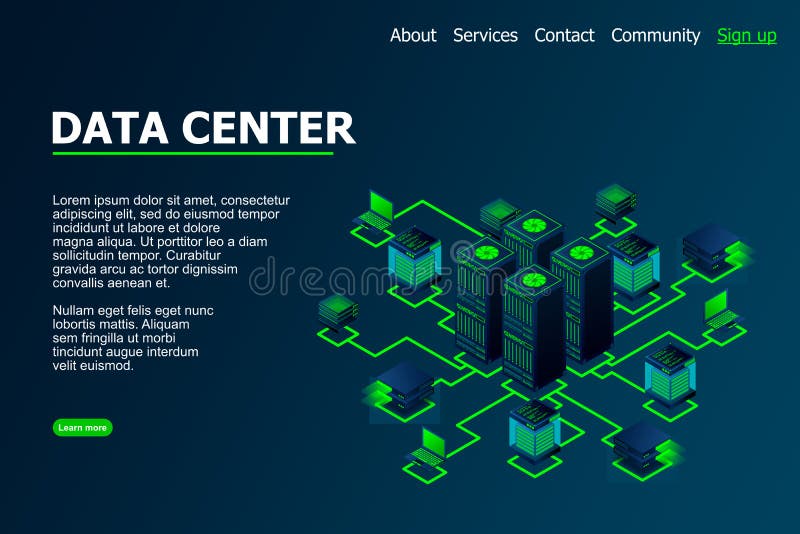 Concepto de sala de almacenamiento de centros de datos o de servidor o centro de datos. concepto de base de datos en la nube del c ilustración del vector