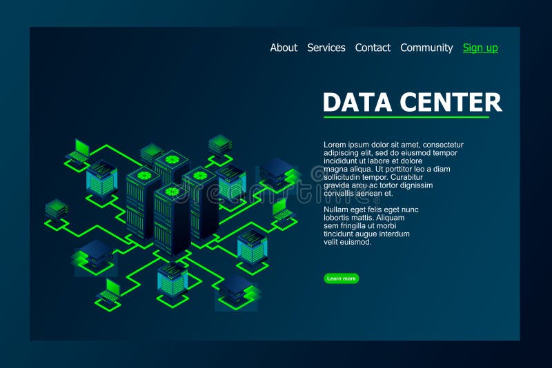 Concepto de sala de almacenamiento de centros de datos o de servidor o centro de datos. concepto de base de datos en la nube del c stock de ilustración