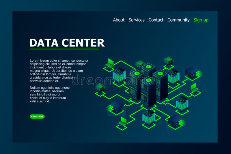 Concepto de sala de almacenamiento de centros de datos o de servidor o centro de datos. concepto de base de datos en la nube del c ilustración del vector