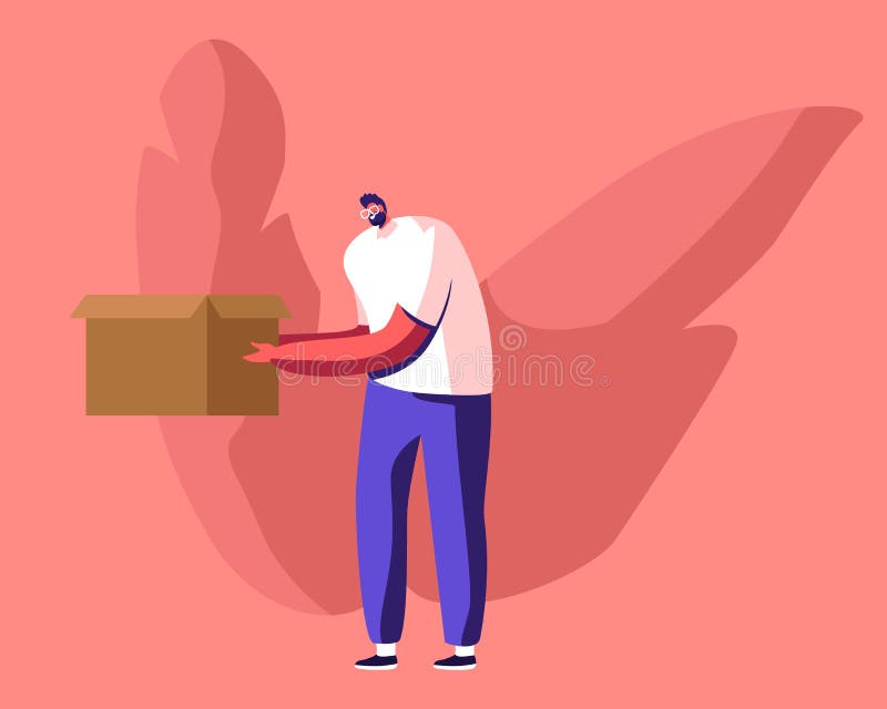 Concepto de solución de reciclado de papel de desecho Joven voluntario con caja de cartón usada Reciclaje de basura de papel stock de ilustración
