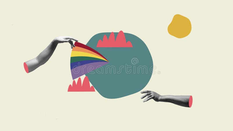 Concepto de surrealismo estético y. detener la animación de 2k. collage de videos de arte moderno. manos aisladas de mujeres y hom almacen de metraje de vídeo