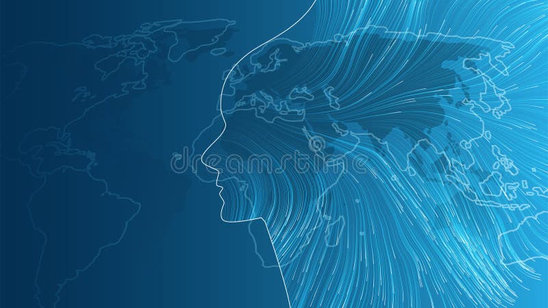 Concepto de tecnología artificial azul futurista con flujo de conexiones neuronales iluminadas formando un perfil facial blanco hu libre illustration