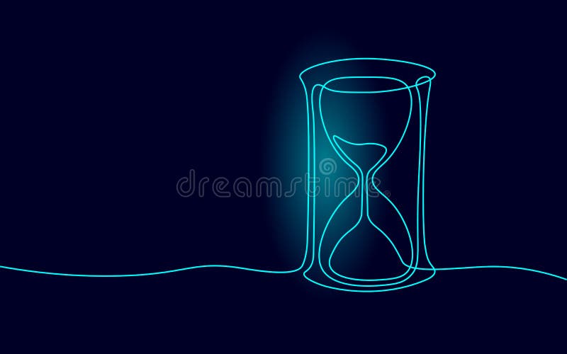 Concepto de tiempo de vida de línea continua de vidrio de hourglass. el plazo de presentación de las futuras horas pasadas. valor libre illustration